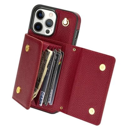 For iPhone 14 Pro Case PU Leather+TPU Kickstand Shell with Shoulder Strap
