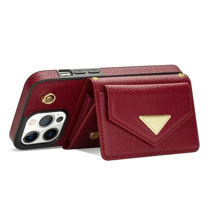 For iPhone 14 Pro Case PU Leather+TPU Kickstand Shell with Shoulder Strap