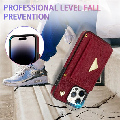 For iPhone 14 Pro Case PU Leather+TPU Kickstand Shell with Shoulder Strap