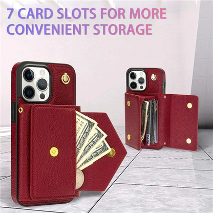 For iPhone 14 Pro Case PU Leather+TPU Kickstand Shell with Shoulder Strap