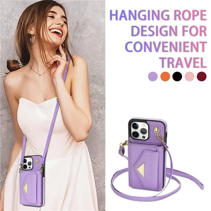 For iPhone 14 Pro Case PU Leather+TPU Kickstand Shell with Shoulder Strap