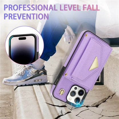 For iPhone 14 Pro Case PU Leather+TPU Kickstand Shell with Shoulder Strap