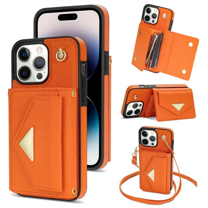 For iPhone 14 Pro Case PU Leather+TPU Kickstand Shell with Shoulder Strap