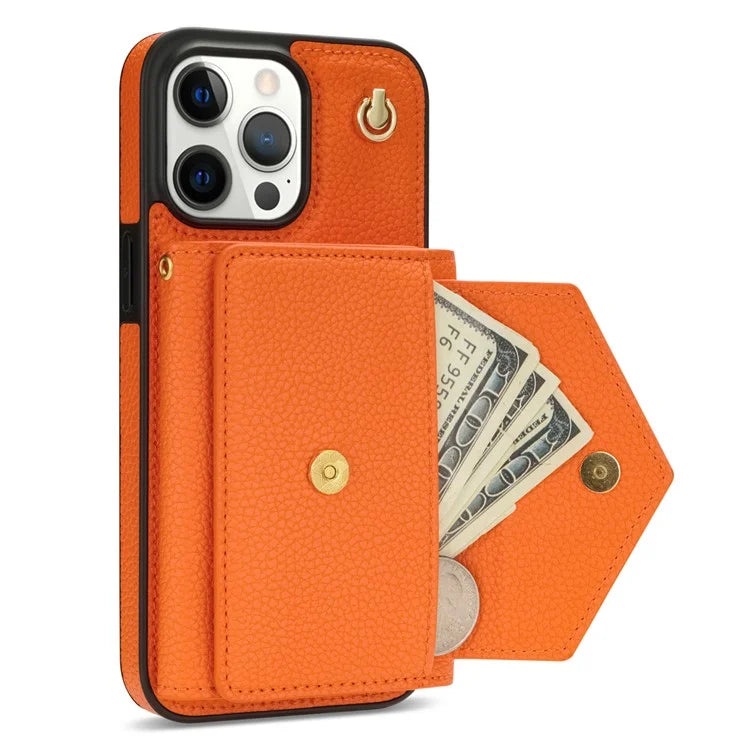 For iPhone 14 Pro Case PU Leather+TPU Kickstand Shell with Shoulder Strap
