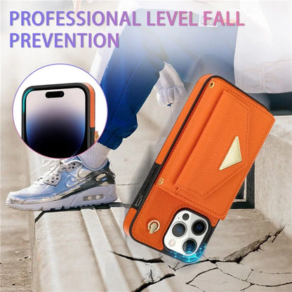 For iPhone 14 Pro Case PU Leather+TPU Kickstand Shell with Shoulder Strap