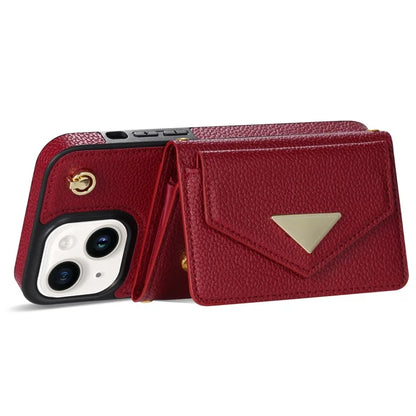 For iPhone 15 Plus Case Scratch Proof PU Leather+TPU Card Holder Cover with Shoulder Strap