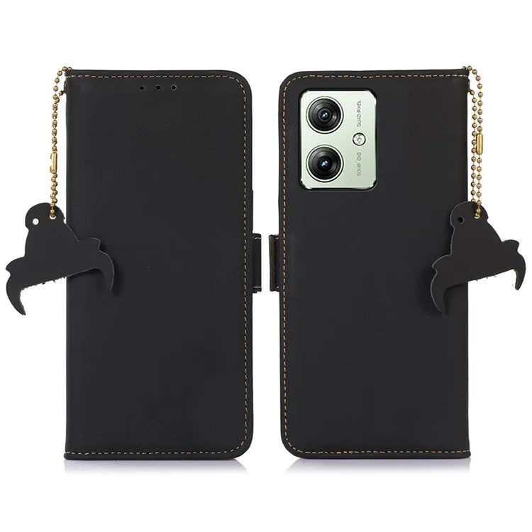 For Motorola Moto G54 5G Phone Case RFID Blocking Genuine Cow Leather Phone Cover