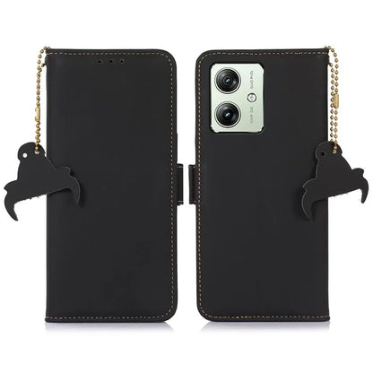 For Motorola Moto G54 5G Phone Case RFID Blocking Genuine Cow Leather Phone Cover