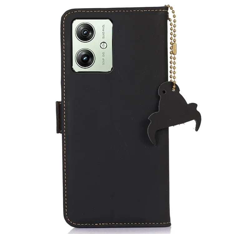 For Motorola Moto G54 5G Phone Case RFID Blocking Genuine Cow Leather Phone Cover