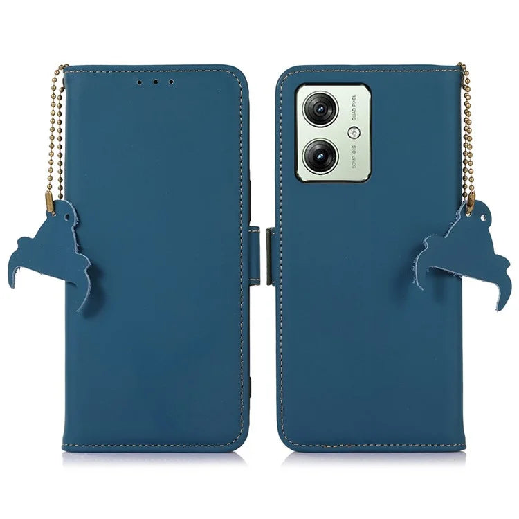 For Motorola Moto G54 5G Phone Case RFID Blocking Genuine Cow Leather Phone Cover