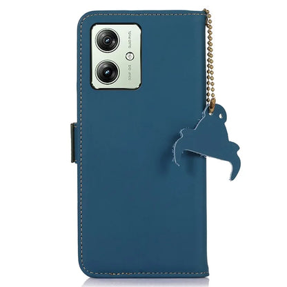 For Motorola Moto G54 5G Phone Case RFID Blocking Genuine Cow Leather Phone Cover