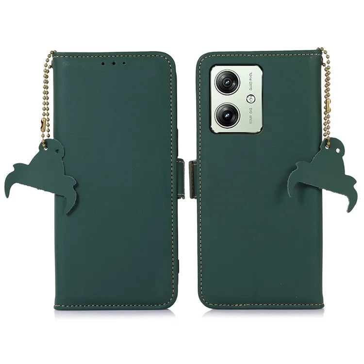 For Motorola Moto G54 5G Phone Case RFID Blocking Genuine Cow Leather Phone Cover