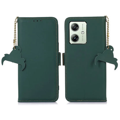 For Motorola Moto G54 5G Phone Case RFID Blocking Genuine Cow Leather Phone Cover