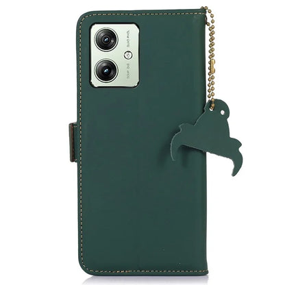 For Motorola Moto G54 5G Phone Case RFID Blocking Genuine Cow Leather Phone Cover