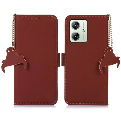 For Motorola Moto G54 5G Phone Case RFID Blocking Genuine Cow Leather Phone Cover