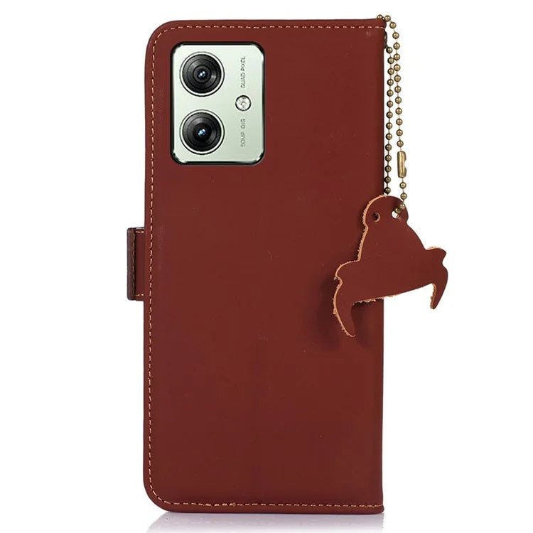 For Motorola Moto G54 5G Phone Case RFID Blocking Genuine Cow Leather Phone Cover