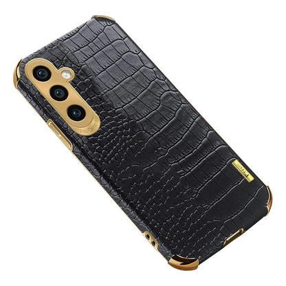 For Samsung Galaxy S23 FE Case Electroplated PU Leather+TPU Phone Cover (Crocodile Texture)