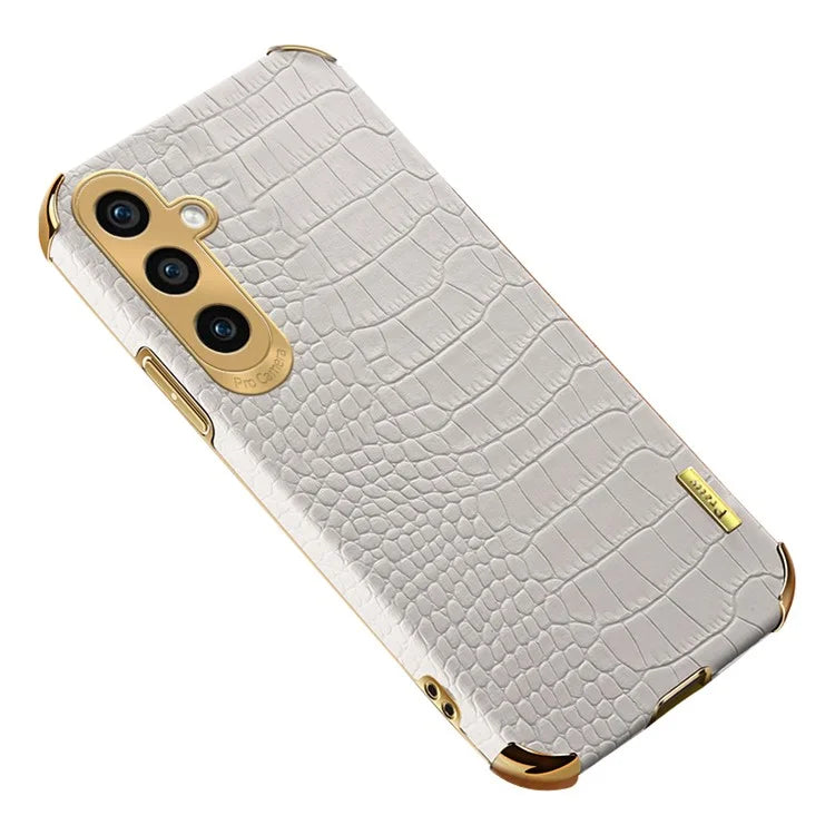 For Samsung Galaxy S23 FE Case Electroplated PU Leather+TPU Phone Cover (Crocodile Texture)