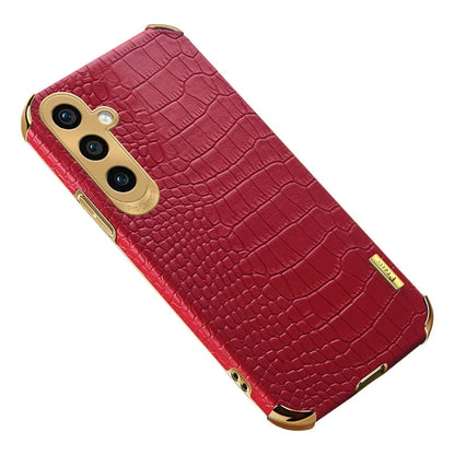For Samsung Galaxy S23 FE Case Electroplated PU Leather+TPU Phone Cover (Crocodile Texture)