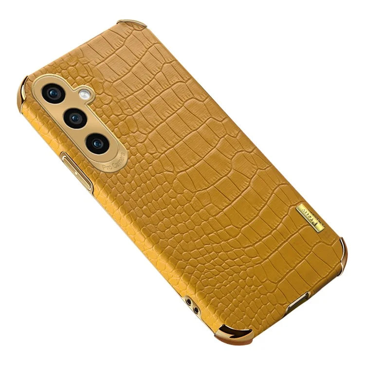 For Samsung Galaxy S23 FE Case Electroplated PU Leather+TPU Phone Cover (Crocodile Texture)