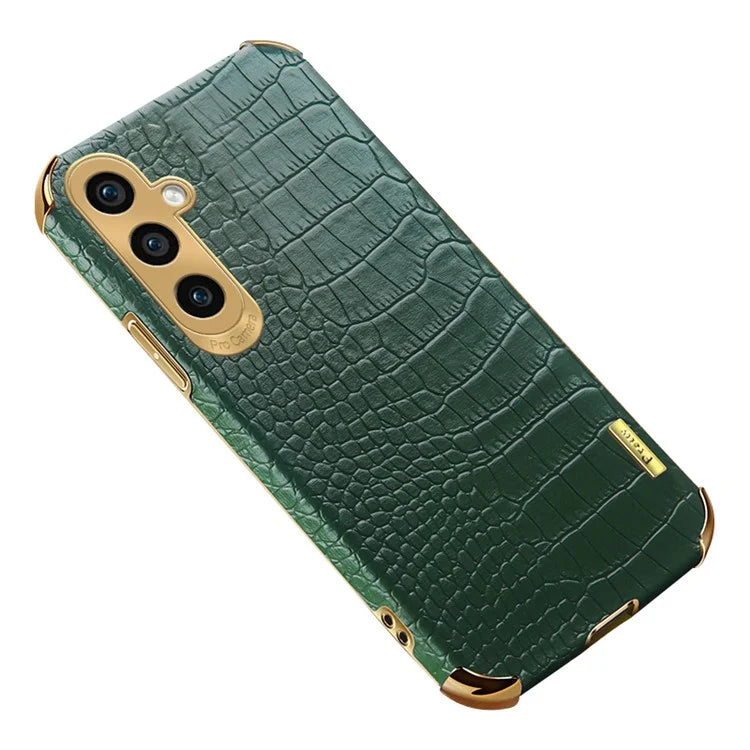 For Samsung Galaxy S23 FE Case Electroplated PU Leather+TPU Phone Cover (Crocodile Texture)
