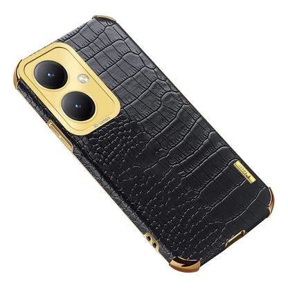 For vivo Y35+ 5G Case Electroplated Crocodile Texture Leather+TPU Phone Protector
