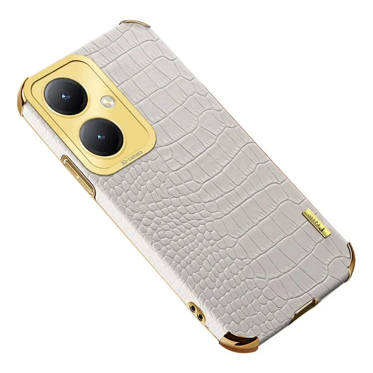 For vivo Y35+ 5G Case Electroplated Crocodile Texture Leather+TPU Phone Protector