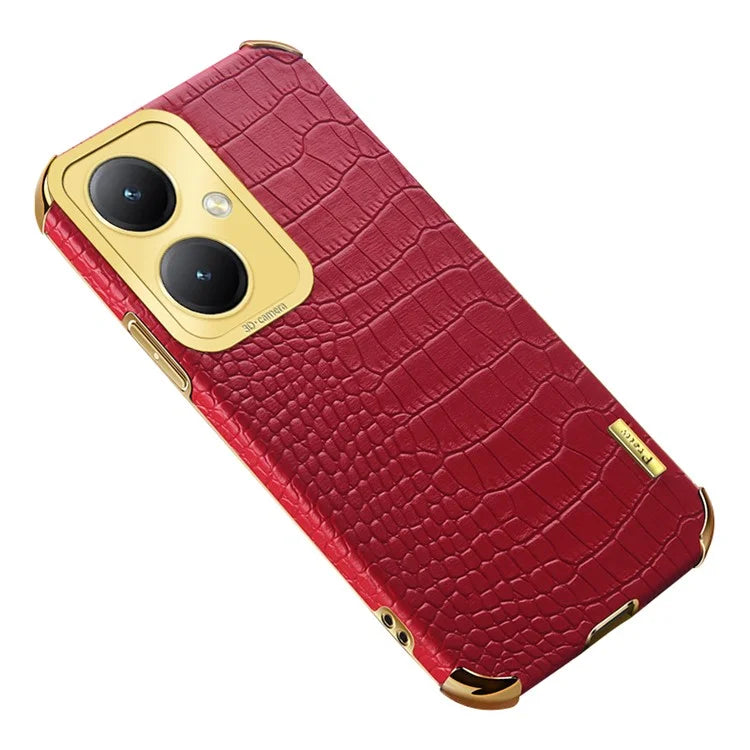 For vivo Y35+ 5G Case Electroplated Crocodile Texture Leather+TPU Phone Protector