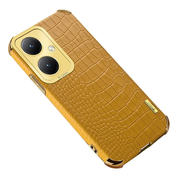 For vivo Y35+ 5G Case Electroplated Crocodile Texture Leather+TPU Phone Protector