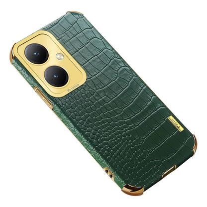 For vivo Y35+ 5G Case Electroplated Crocodile Texture Leather+TPU Phone Protector