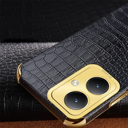For vivo Y35+ 5G Case Electroplated Crocodile Texture Leather+TPU Phone Protector