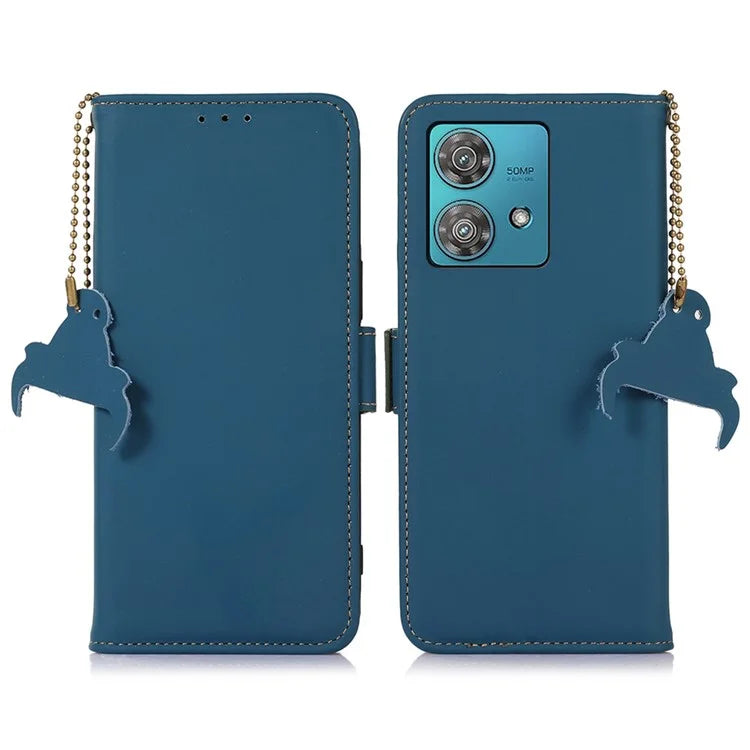 For Motorola Edge 40 Neo 5G Case Wallet Genuine Cow Leather RFID Blocking Phone Cover