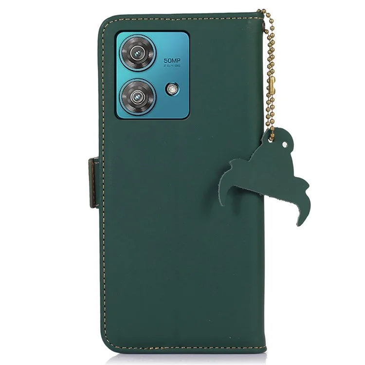 For Motorola Edge 40 Neo 5G Case Wallet Genuine Cow Leather RFID Blocking Phone Cover