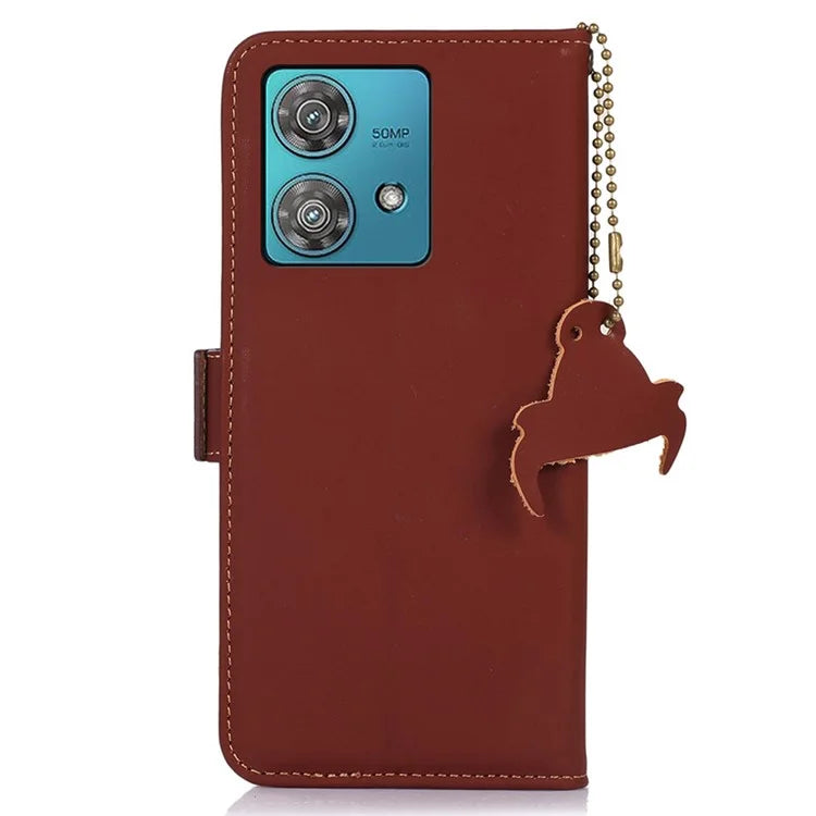 For Motorola Edge 40 Neo 5G Case Wallet Genuine Cow Leather RFID Blocking Phone Cover