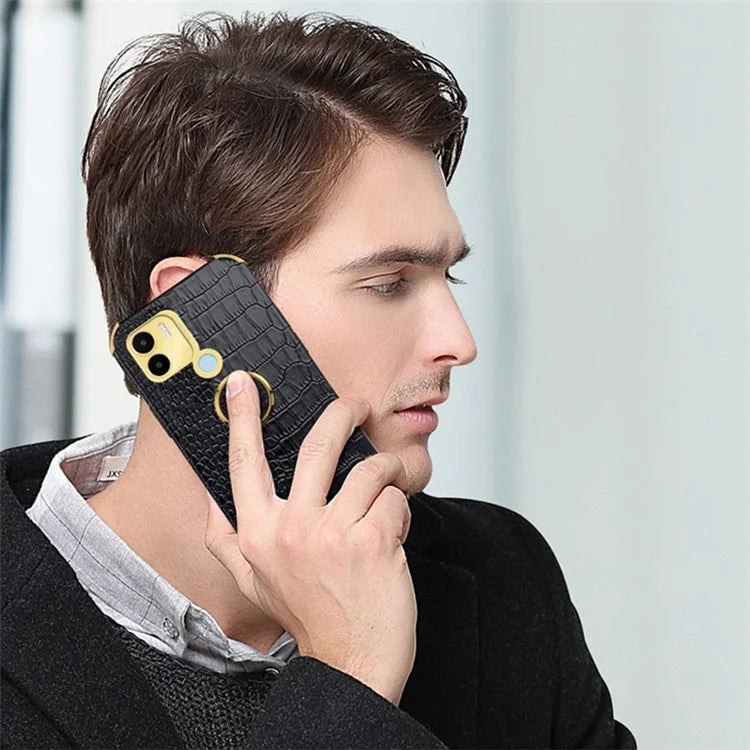 For Xiaomi Redmi A1+ 4G / A2+ 4G / Poco C50 4G Case Crocodile Texture Leather+TPU Phone Cover with Ring Kickstand