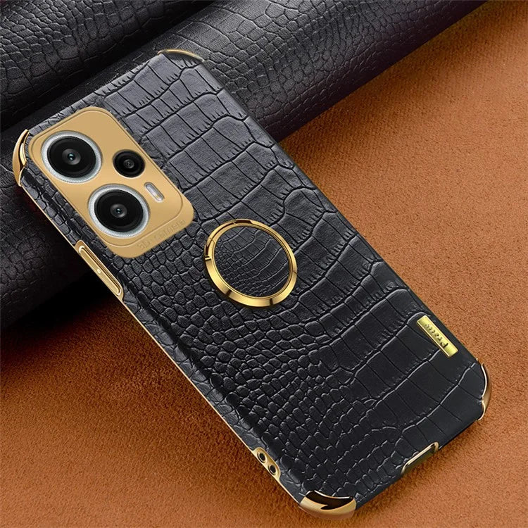 For Xiaomi Redmi Note 12 Turbo / Poco F5 5G Case Crocodile Texture Leather+TPU Back Shell with Ring Kickstand