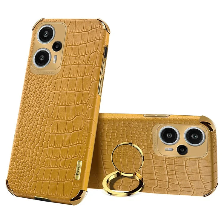 For Xiaomi Redmi Note 12 Turbo / Poco F5 5G Case Crocodile Texture Leather+TPU Back Shell with Ring Kickstand
