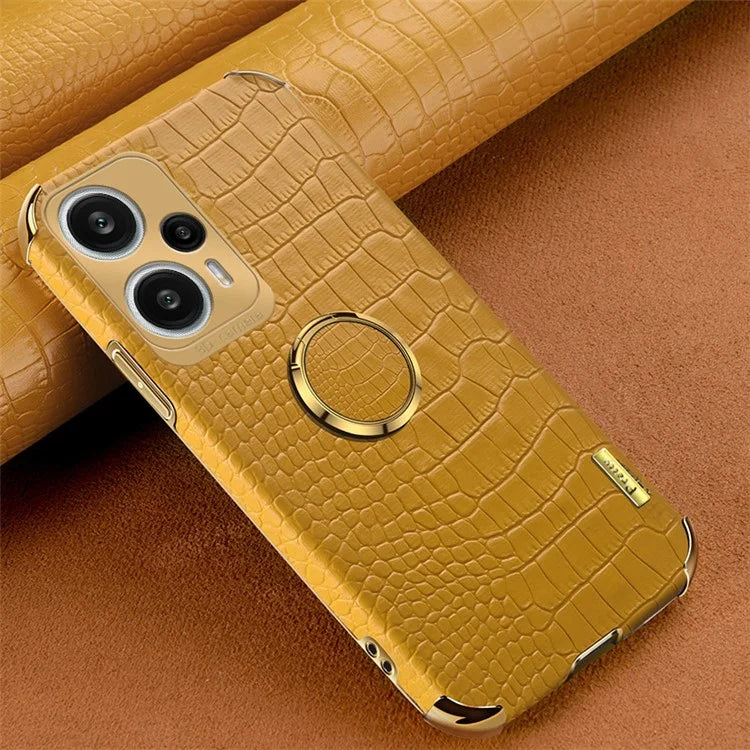 For Xiaomi Redmi Note 12 Turbo / Poco F5 5G Case Crocodile Texture Leather+TPU Back Shell with Ring Kickstand