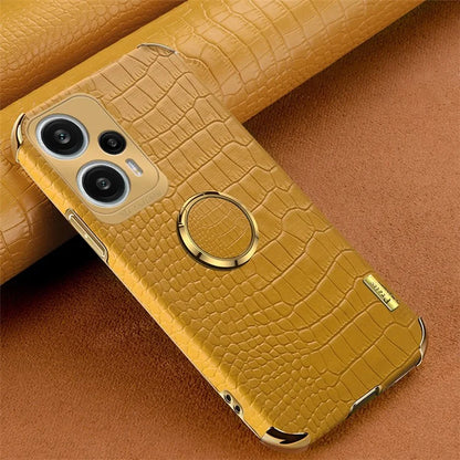 For Xiaomi Redmi Note 12 Turbo / Poco F5 5G Case Crocodile Texture Leather+TPU Back Shell with Ring Kickstand