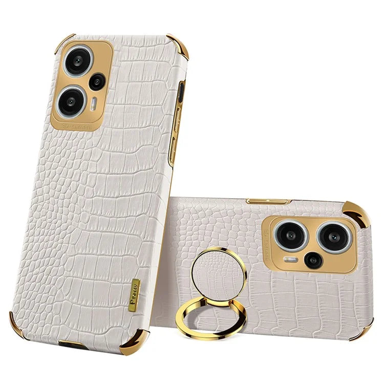 For Xiaomi Redmi Note 12 Turbo / Poco F5 5G Case Crocodile Texture Leather+TPU Back Shell with Ring Kickstand