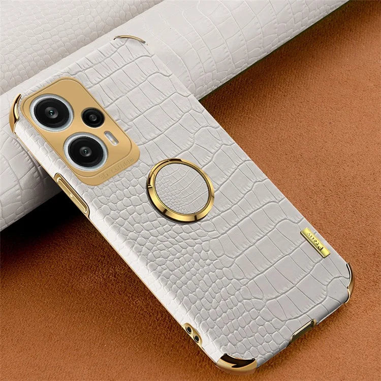 For Xiaomi Redmi Note 12 Turbo / Poco F5 5G Case Crocodile Texture Leather+TPU Back Shell with Ring Kickstand