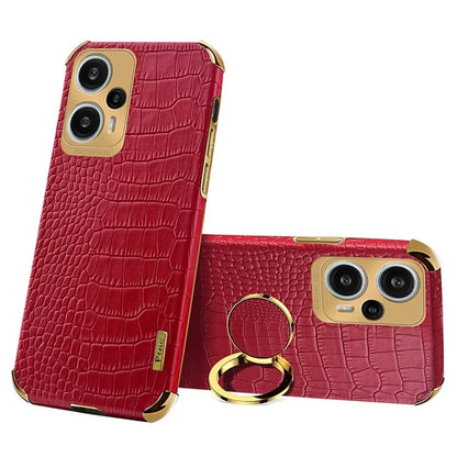 For Xiaomi Redmi Note 12 Turbo / Poco F5 5G Case Crocodile Texture Leather+TPU Back Shell with Ring Kickstand