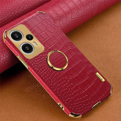 For Xiaomi Redmi Note 12 Turbo / Poco F5 5G Case Crocodile Texture Leather+TPU Back Shell with Ring Kickstand