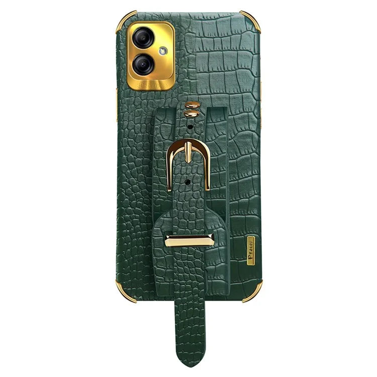 For Samsung Galaxy A04 4G (164.4 x 76.3 x 9.1 mm) Case Wristband Kickstand PU Leather+TPU Cover