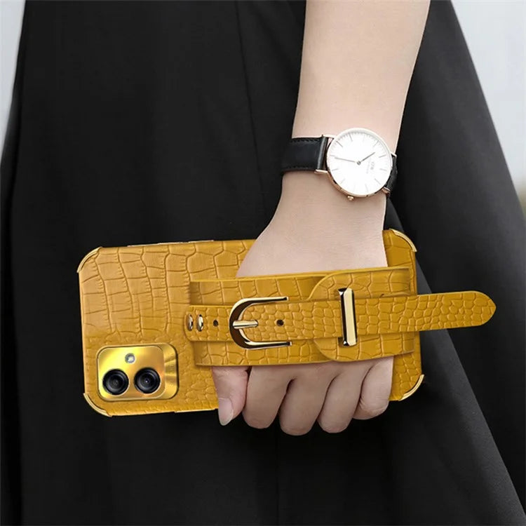 For Samsung Galaxy A04 4G (164.4 x 76.3 x 9.1 mm) Case Wristband Kickstand PU Leather+TPU Cover