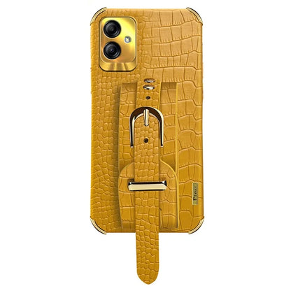 For Samsung Galaxy A04 4G (164.4 x 76.3 x 9.1 mm) Case Wristband Kickstand PU Leather+TPU Cover