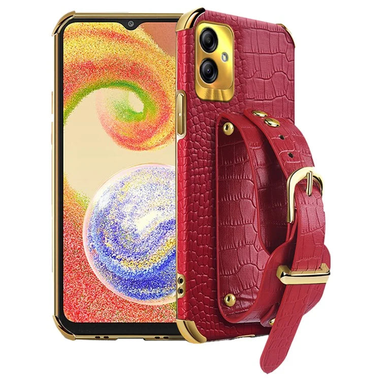 For Samsung Galaxy A04 4G (164.4 x 76.3 x 9.1 mm) Case Wristband Kickstand PU Leather+TPU Cover