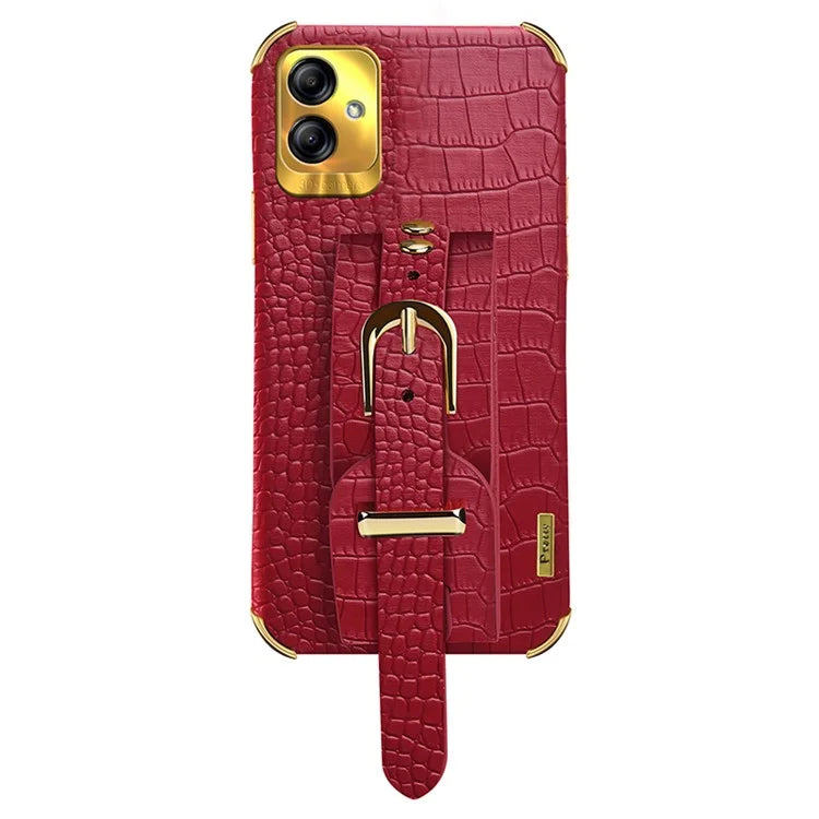 For Samsung Galaxy A04 4G (164.4 x 76.3 x 9.1 mm) Case Wristband Kickstand PU Leather+TPU Cover