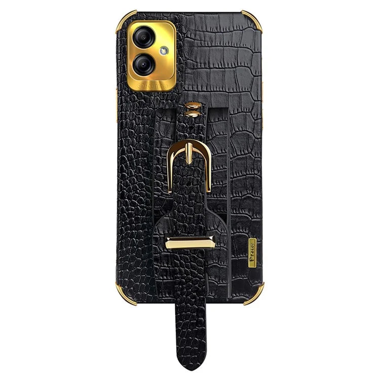 For Samsung Galaxy A04 4G (164.4 x 76.3 x 9.1 mm) Case Wristband Kickstand PU Leather+TPU Cover