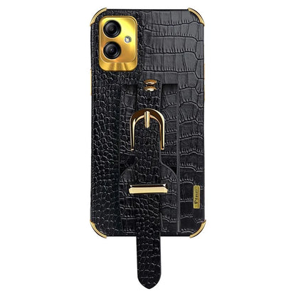 For Samsung Galaxy A04 4G (164.4 x 76.3 x 9.1 mm) Case Wristband Kickstand PU Leather+TPU Cover